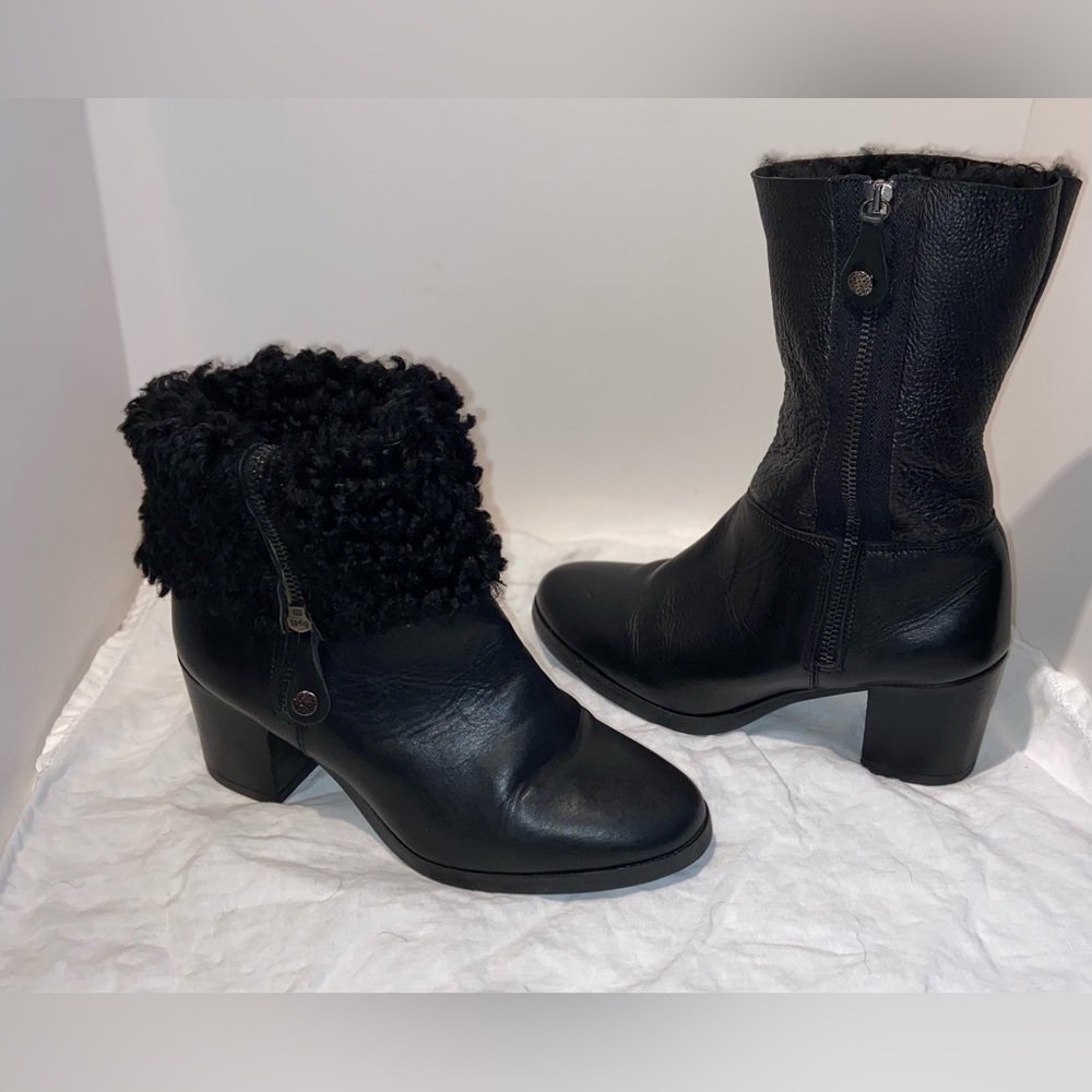 Fabianelli Convertible Leather Shearling-Lined Boots Size 39 / US 8 - Black